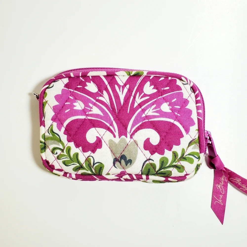 VERA BRADLEY Wallet Size SM Zip Around Pink Green Floral Pattern 3 Slip Pockets